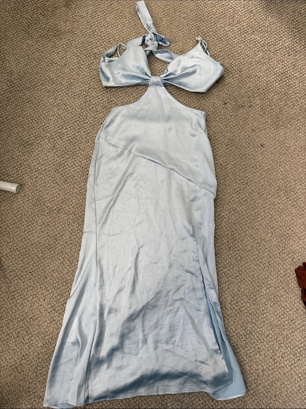 Light Blue Satin Cutout Maxi Dress